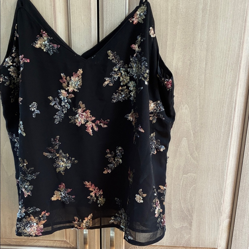 Banana Republic Black Camisole with Floral sequin Embroidery NWT sz M